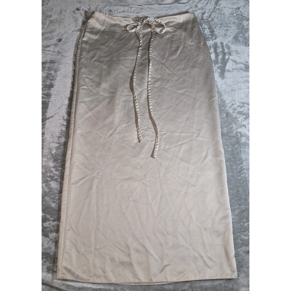 Asos Satin Champagne Maxi Pencil Skirt Silky Waist Tie Minimalist Chic Formal 6